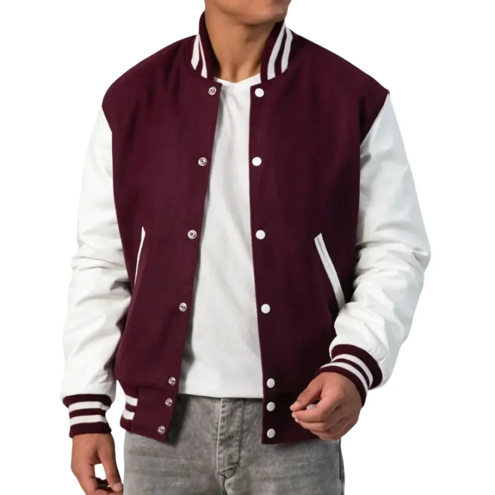 Men’s Maroon Varsity Letterman Jacket By Jacket Field