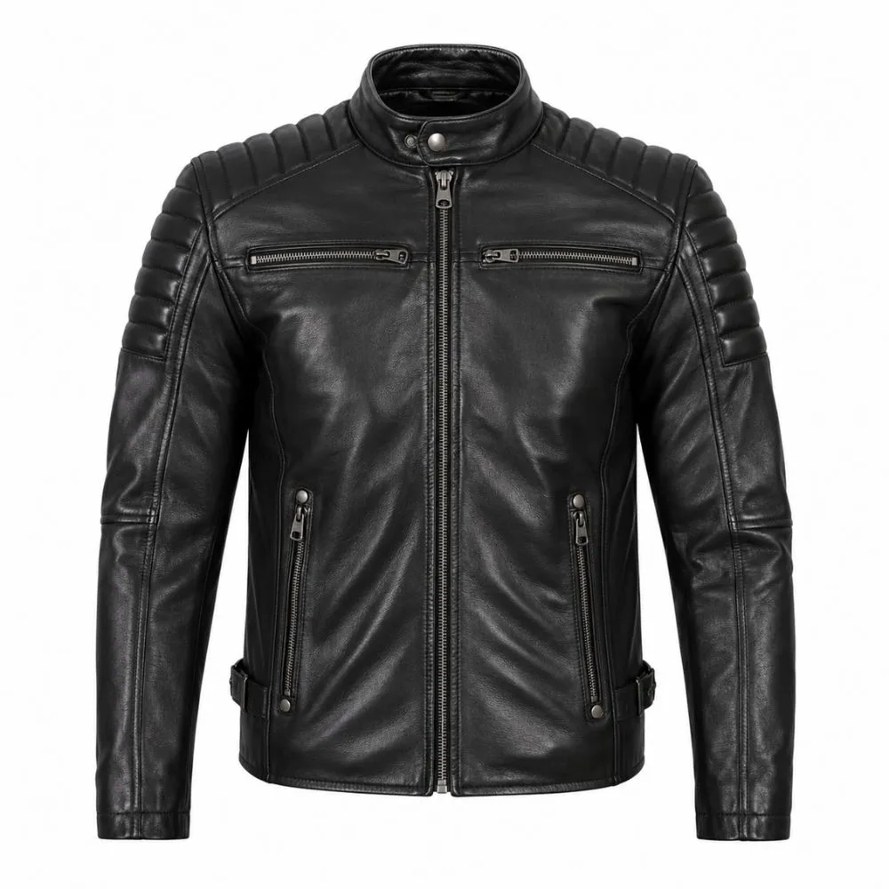 Men’s Black Real Leather Motorcycle Jacket By Jacket Field