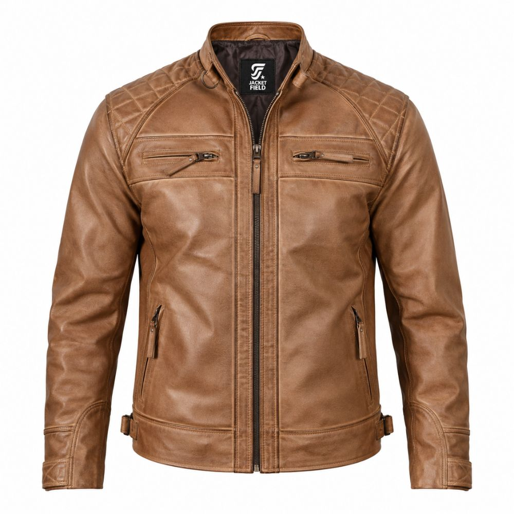 Men’s Distressed Brown Leather Motorcycle Jacket By Jacket Field