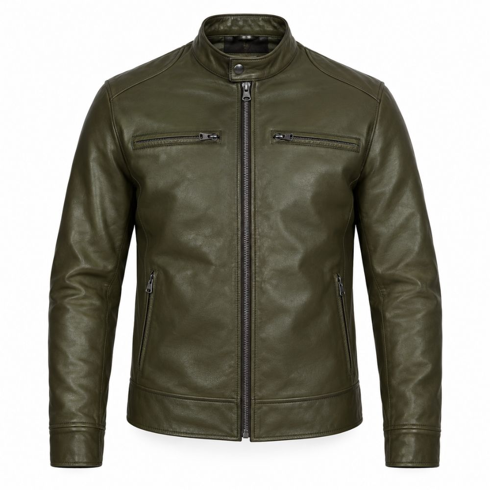Men’s Green Leather Motorcycle Jacket By Jacket Field