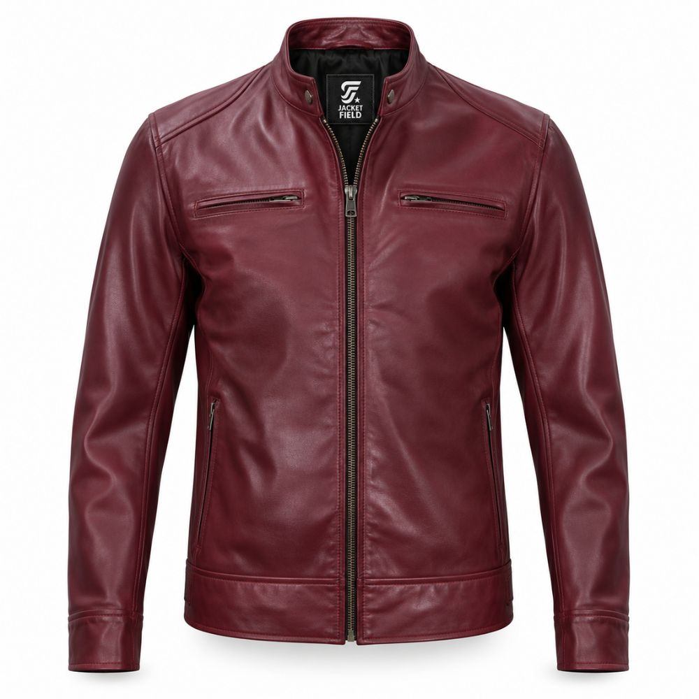 Men’s Maroon Real Leather Motorcycle Jacket By Jacket Field