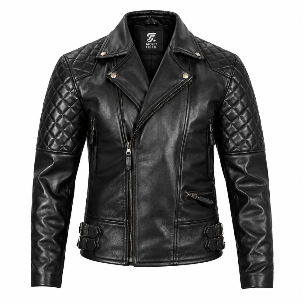 Men’s Black Real Leather Motorcycle Jacket By Jacket Field