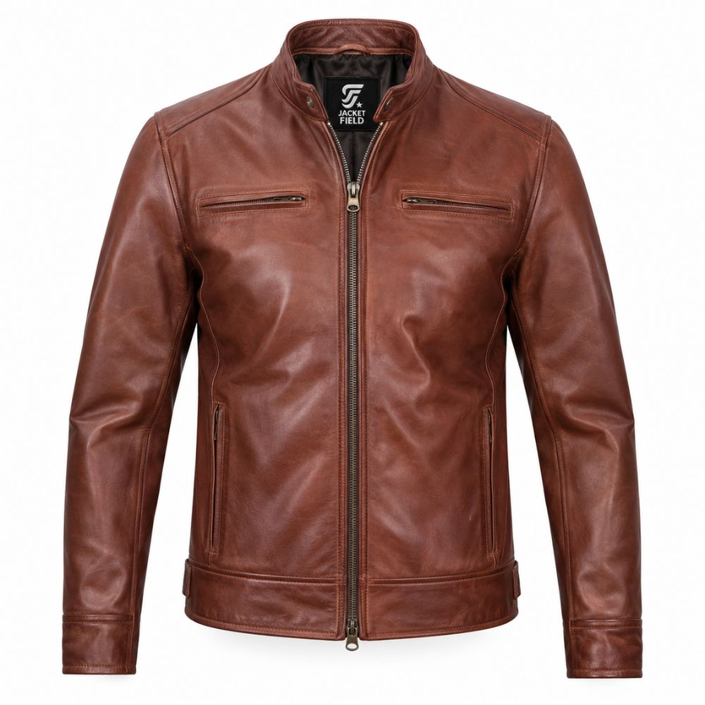 Men’s Brown Lambskin Leather Motorcycle Jacket By Jacket Field