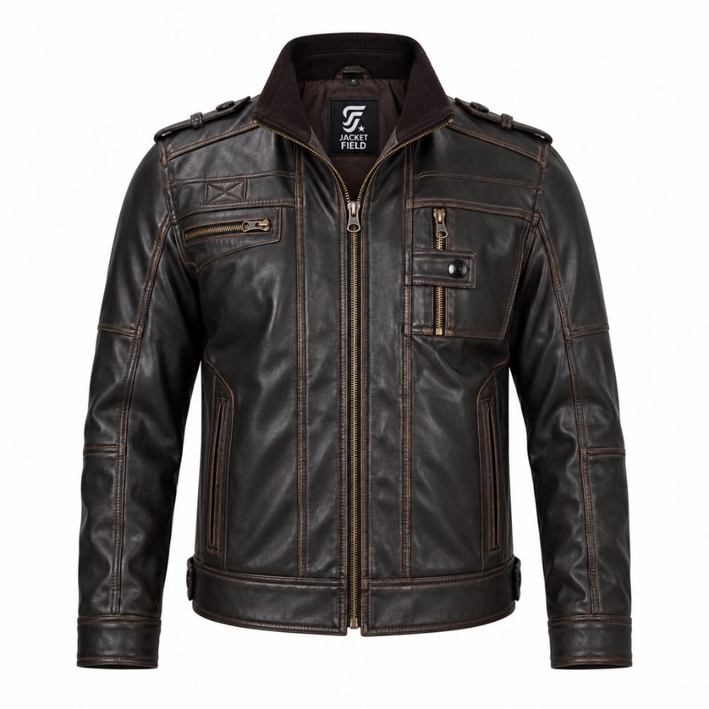 Men’s Dark Brown Leather Motorcycle Jacket By Jacket Field