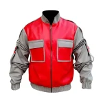 Marty McFly Mens Red & Grey Celebrity Leather Jackets by Jacket Field