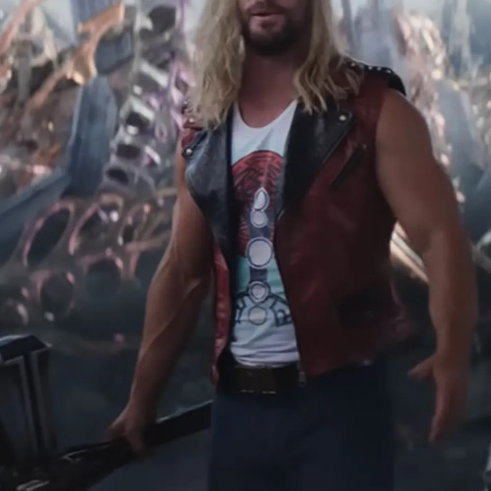 Chris Hemsworth Mens Red Celebrity Leather Vest by Jacket Field