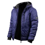 Mens Blue Water-Resistant Puffer Jacket with Hood by Jacket Field