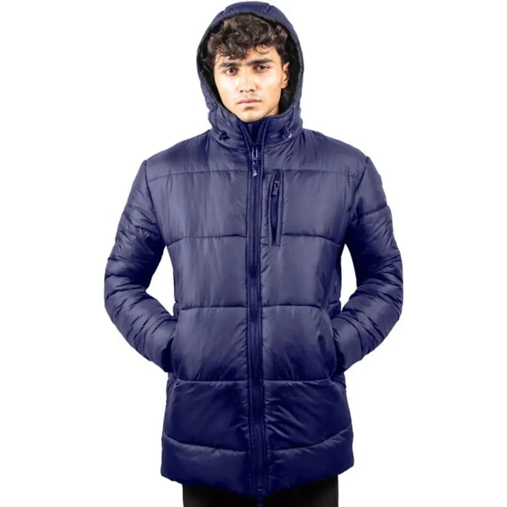 Mens Blue Parka Puffer Jacket with Hood by Jacket Field