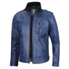 Blue Leather Motorcycle Jacket