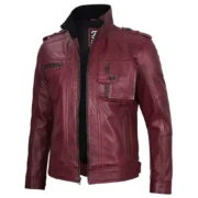 Maroon Leather Motorcycle Jacket