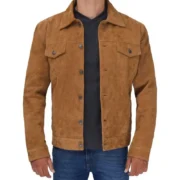 Tan Mens Trucker Real Suede Jacket