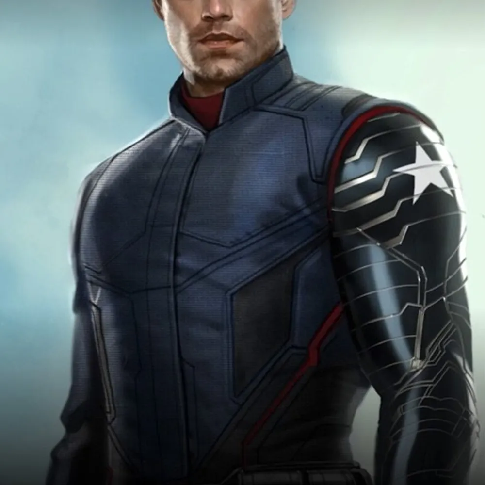 Bucky Barnes Mens Blue Sheepskin Celebrity Leather Jackets by Jacket Field