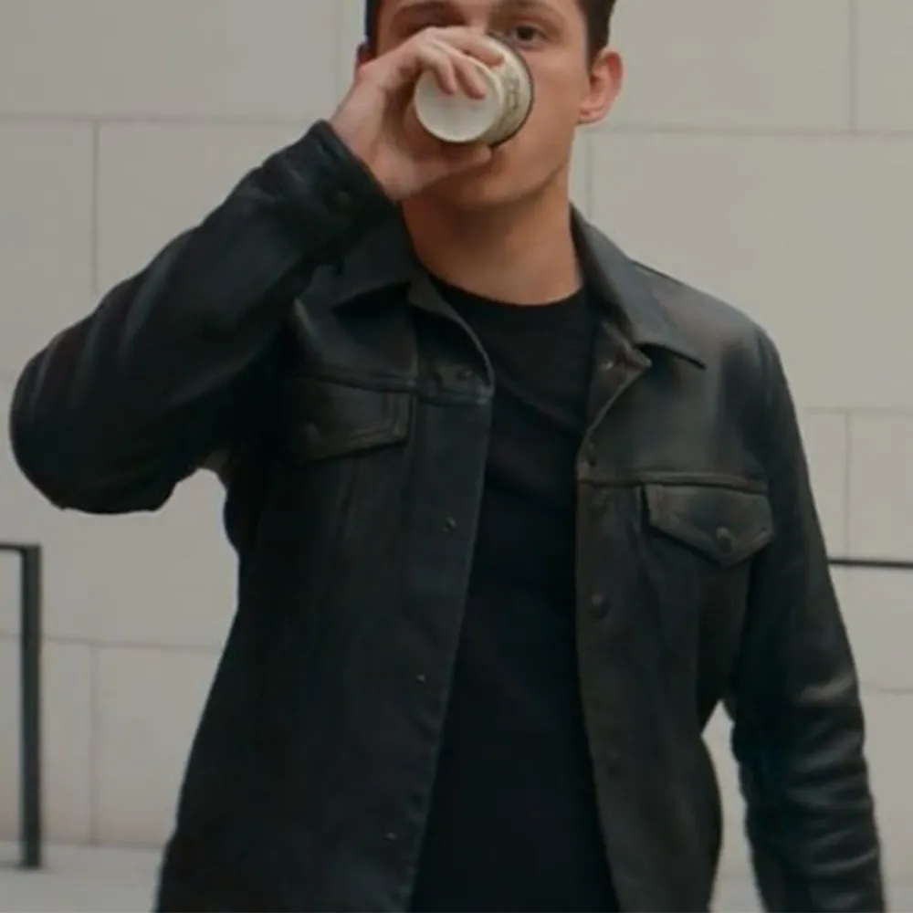 Tom Holland Mens Black Celebrity Leather Jackets by Jacket Field