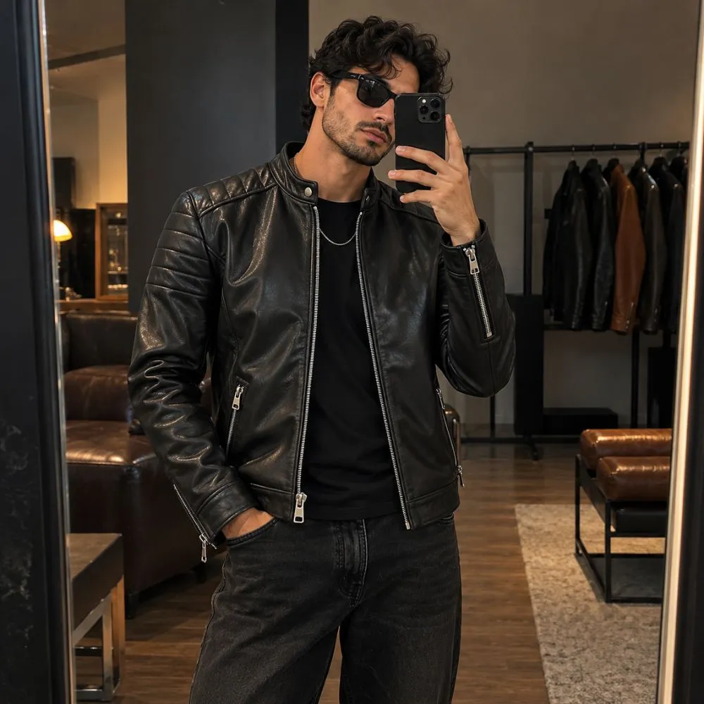 Men’s Black Real Leather Motorcycle Jacket By Jacket Field