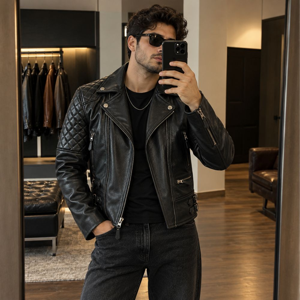 Men’s Black Real Leather Motorcycle Jacket By Jacket Field