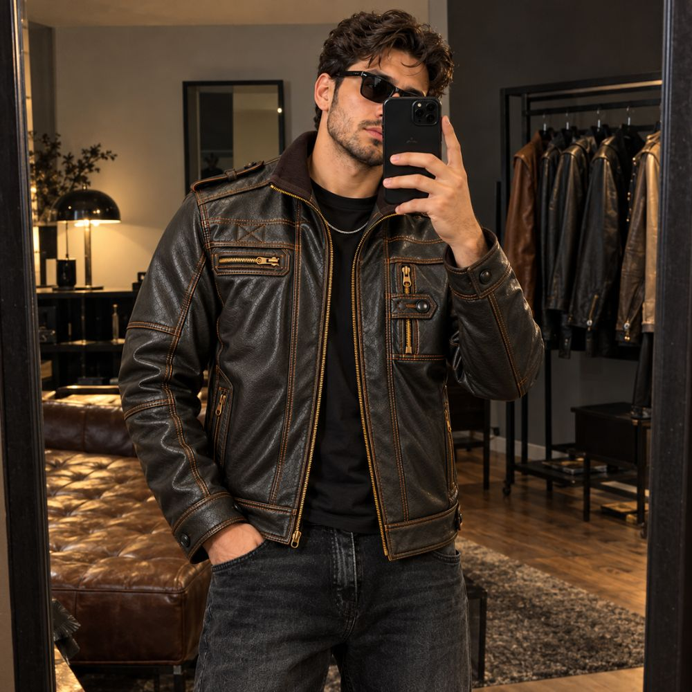 Men’s Dark Brown Leather Motorcycle Jacket By Jacket Field