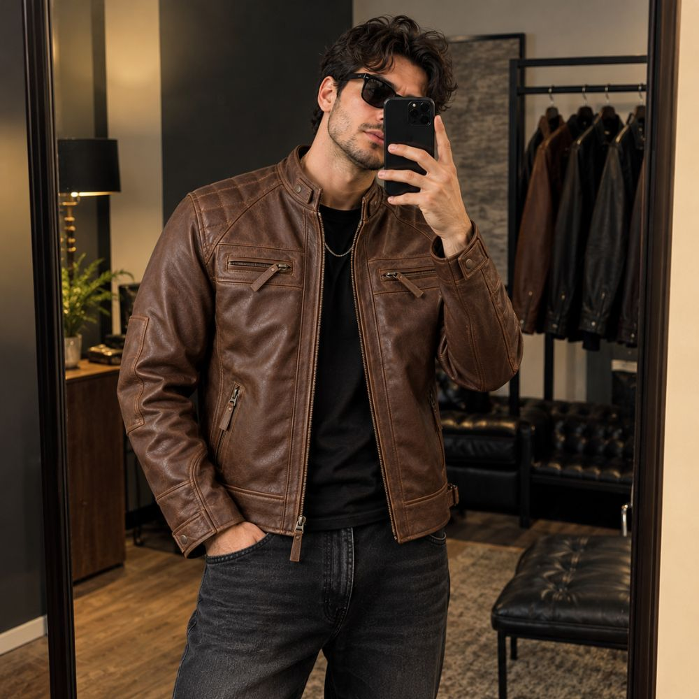 Men’s Chocolate Brown Leather Motorcycle Jacket By Jacket Field