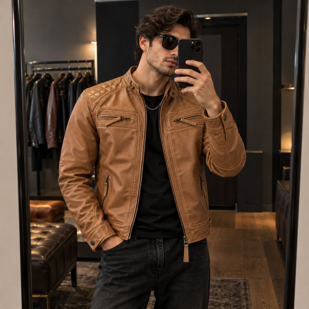 Men’s Distressed Brown Leather Motorcycle Jacket By Jacket Field