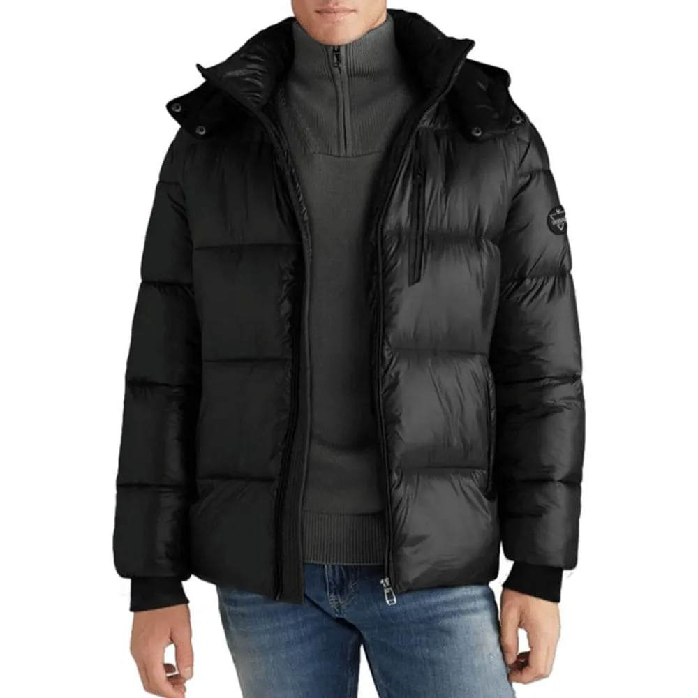 Mens Black Hooded Puffer Jacket by Jacket Field