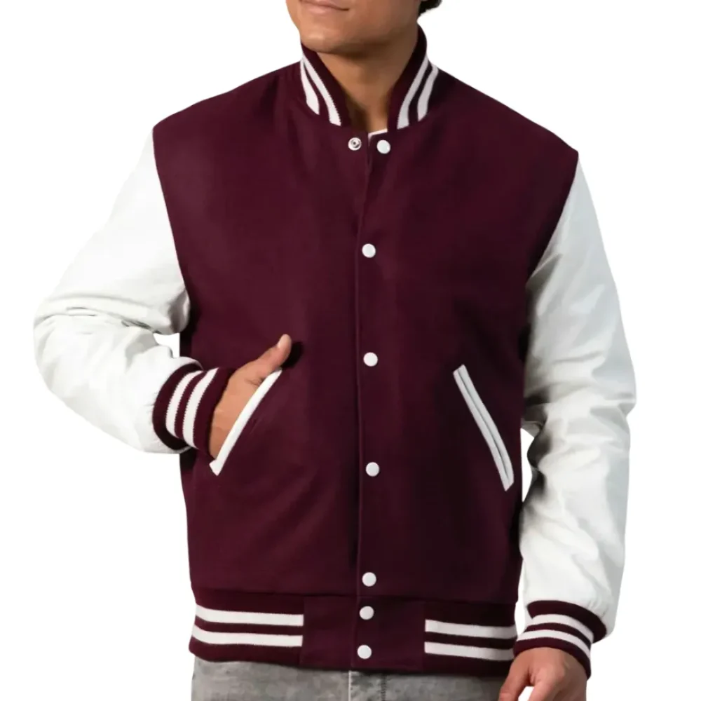 Men’s Maroon Varsity Letterman Jacket By Jacket Field
