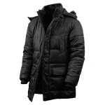 Melvin Mens Black Puffer Jacket with Faux Fur Hood by Jacket Field