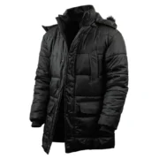 Melvin Mens Black Puffer Jacket with Faux Fur Hood by Jacket Field