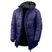 Mens Blue Parka Puffer Jacket with Hood by Jacket Field