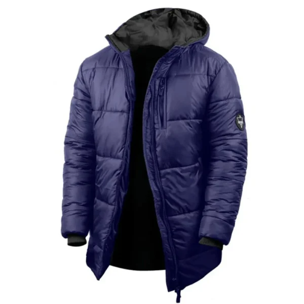 Mens Blue Parka Puffer Jacket with Hood by Jacket Field