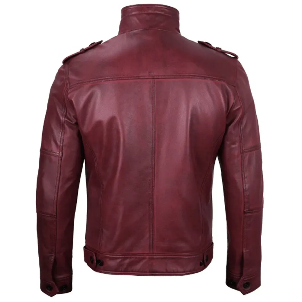 Maroon Leather Motorcycle Jacket