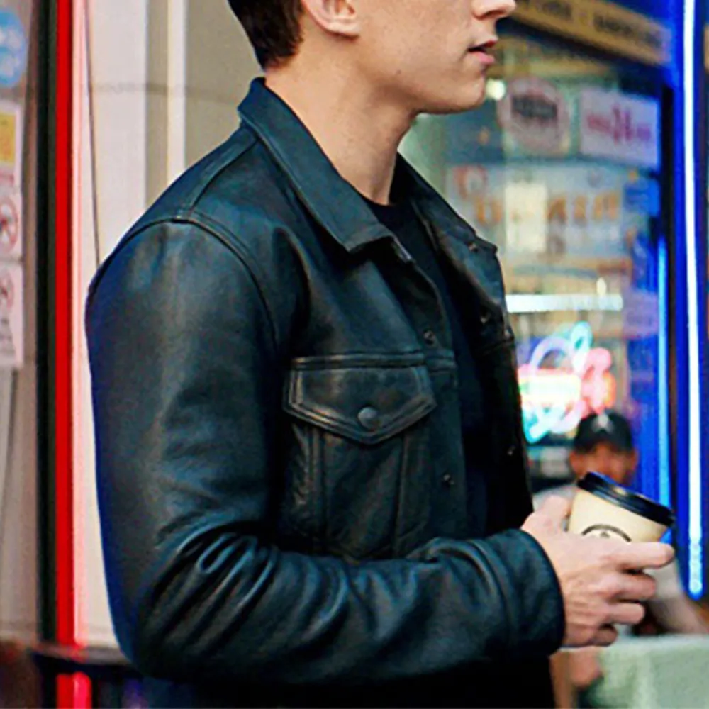 Tom Holland Mens Black Celebrity Leather Jackets by Jacket Field