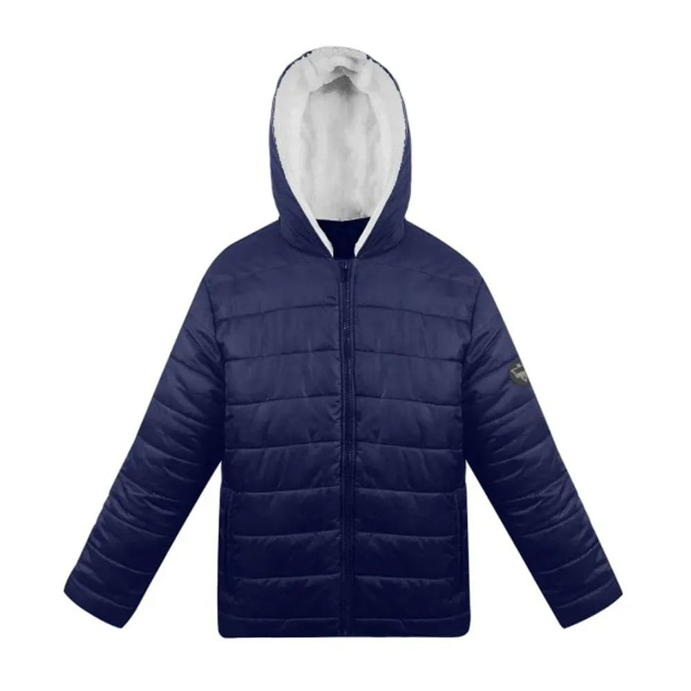 Mens Blue Puffer Jacket with Hood by Jacket Field