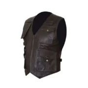 Chris Pratt Mens Brown Celebrity Leather Vest by Jacket Field