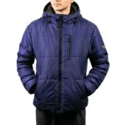 Mens Blue Water-Resistant Puffer Jacket with Hood by Jacket Field
