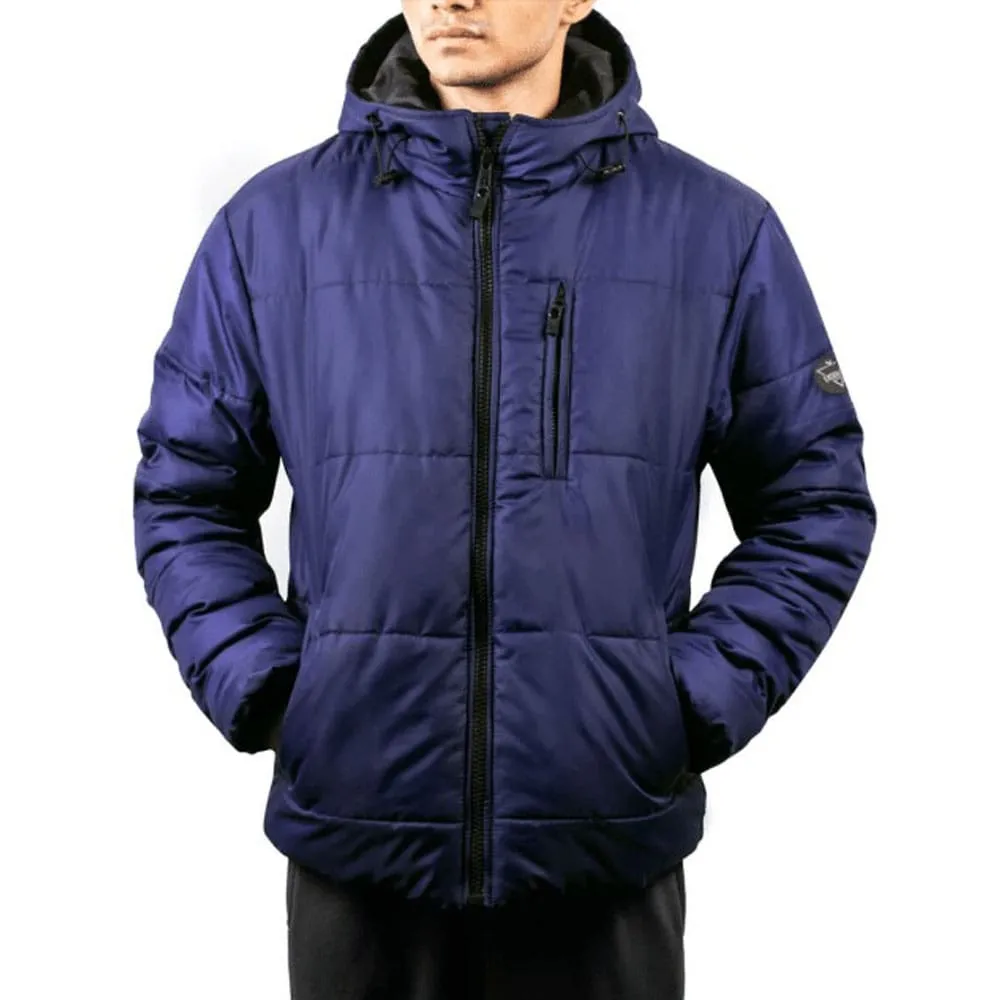 Mens Blue Water-Resistant Puffer Jacket with Hood by Jacket Field