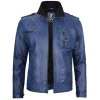 Blue Leather Motorcycle Jacket