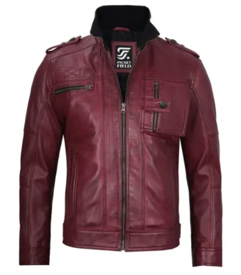 Maroon Leather Motorcycle Jacket