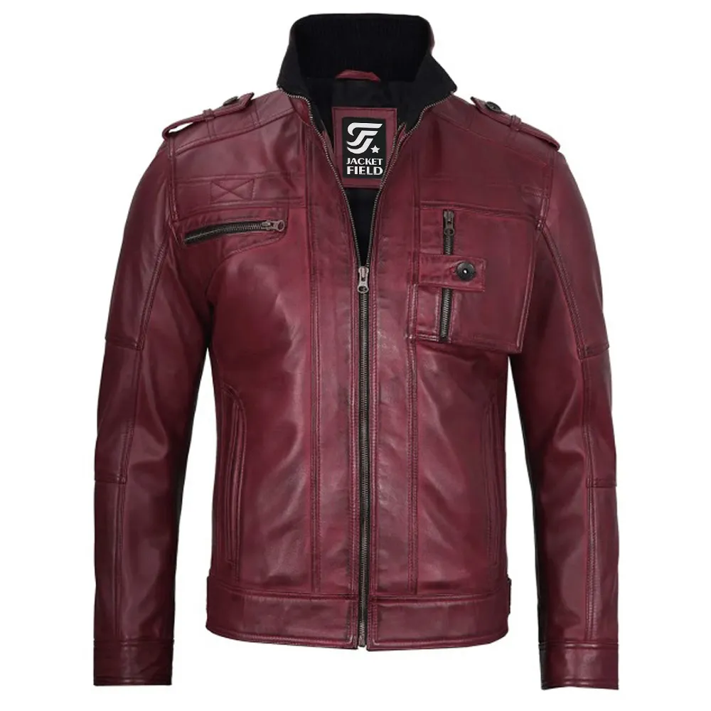 Maroon Leather Motorcycle Jacket