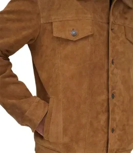 Tan Mens Trucker Real Suede Jacket
