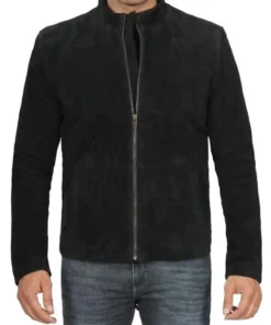 Mens Genuine Black Cafe Racer Suede Jacket