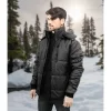 Mens Black Hooded Puffer Jacket by Jacket Field