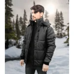 Mens Black Hooded Puffer Jacket by Jacket Field