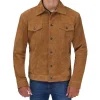 Tan Mens Trucker Real Suede Jacket