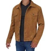 Tan Mens Trucker Real Suede Jacket