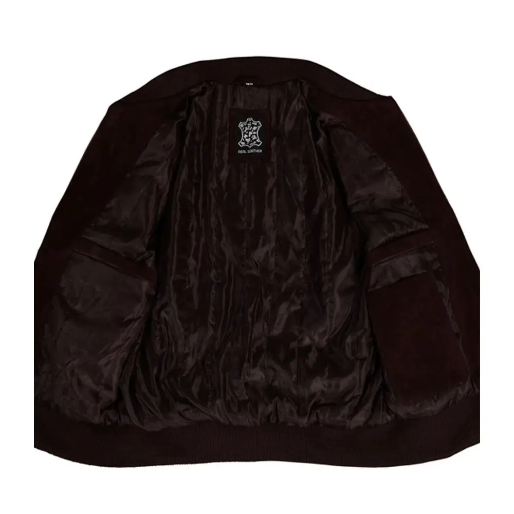 Adamsville Mens Dark Brown Suede Leather Bomber Jacket