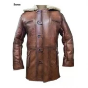 Bane Mens Brown Celebrity Leather Coat by Jacket Field