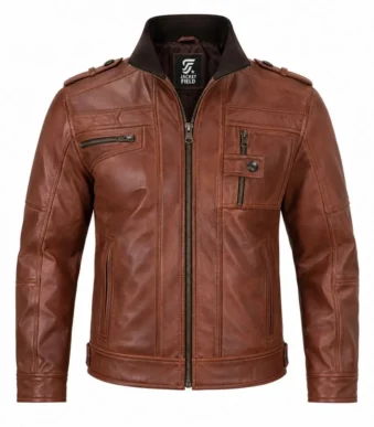Mens Cognac Brown Leather Motorcycle Jacket By Jacket Field 1 - Home