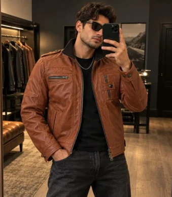 Mens Cognac Brown Leather Motorcycle Jacket By Jacket Field 10 - Home