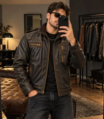 Mens Dark Brown Leather Motorcycle Jacket By Jacket Field 10 - Home