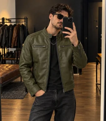 Mens Green Leather Motorcycle Jacket By Jacket Field 10 - Home