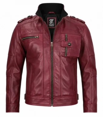 Mens Maroon Leather Motorcycle Jacket By Jacket Field 1 - Home